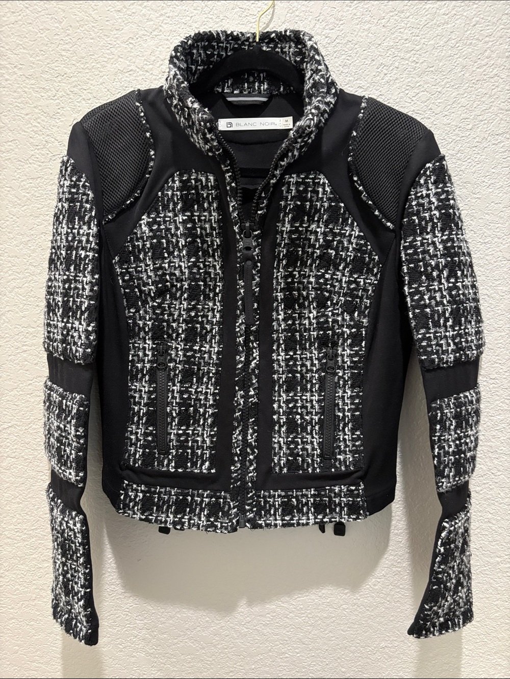 Blanc Noir Boucle Moto Mesh Jacket Black White Tweed Medium Like New